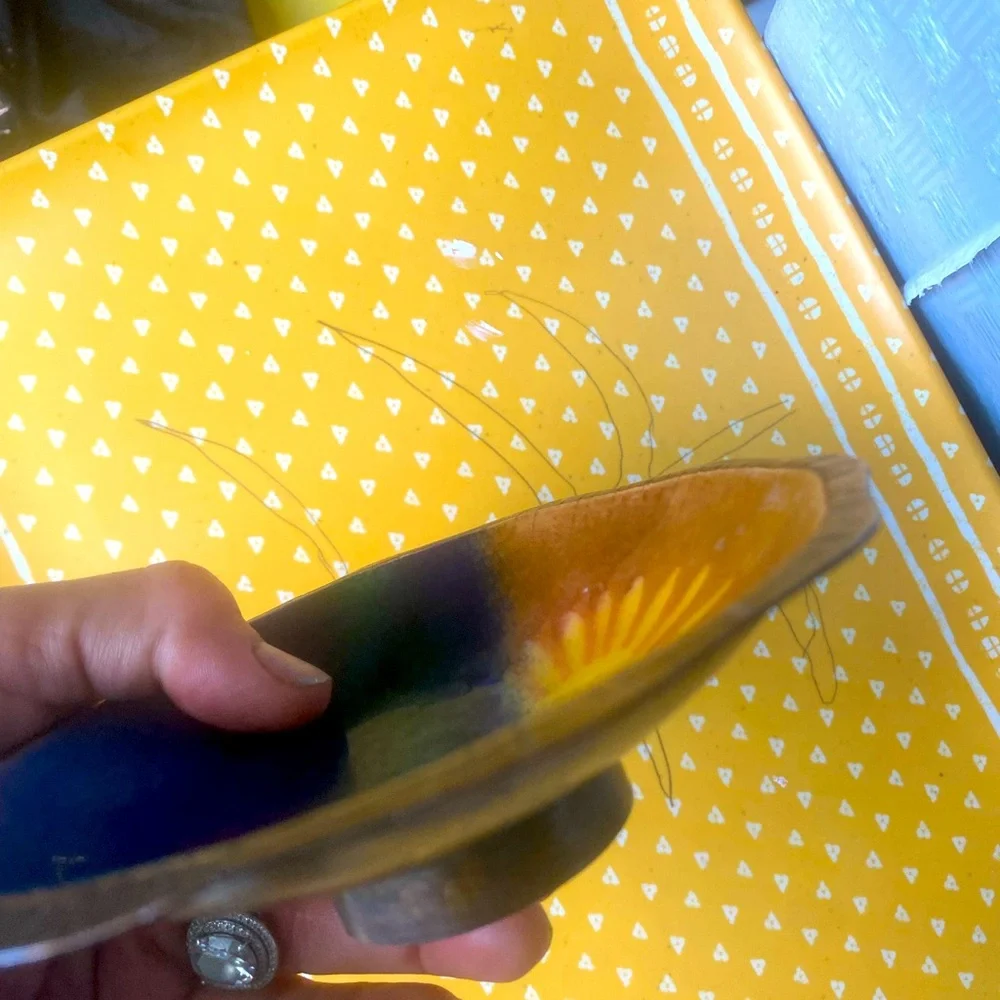 Mid Century Modern Enamel Over Copper Sunset Footed Trinket Dish - Picture 7 of 9